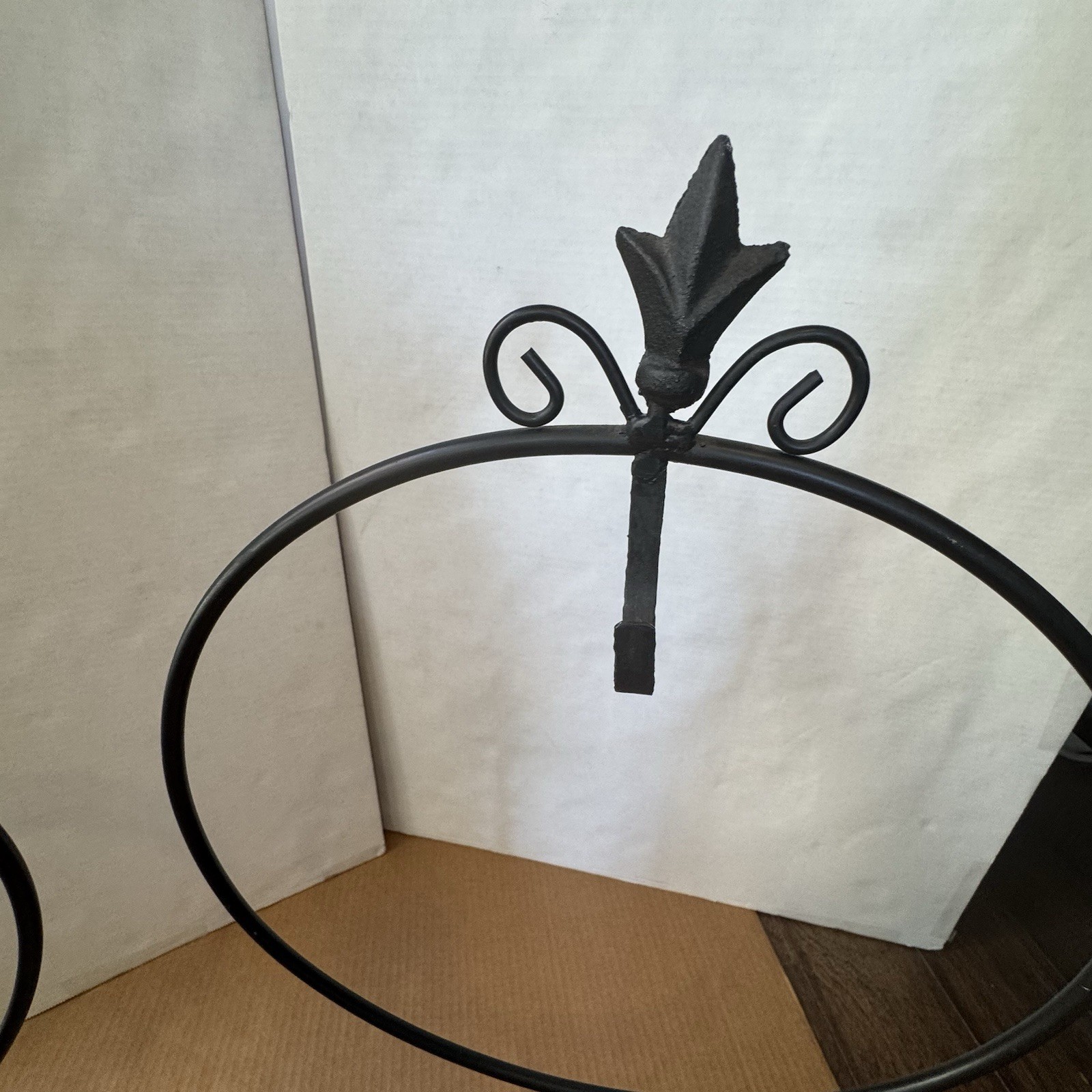 WREATH HOOK STAND Adjustable Height Free Standing Wrought Iron set of 2