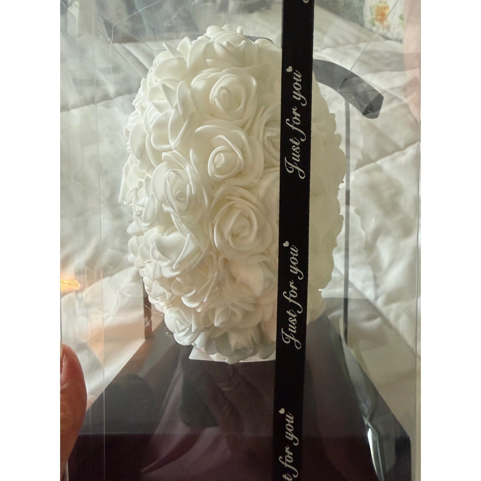White Artificial Rose Flower Heart Gift Box Valentine Anniversary Decor