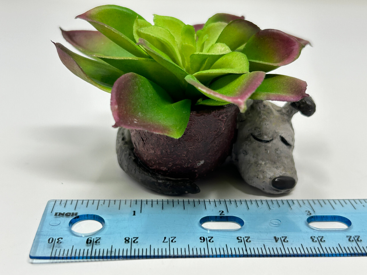 2″ Baby SLEEPING DOG Blob House Mini pot WITH faux PLANT as shown