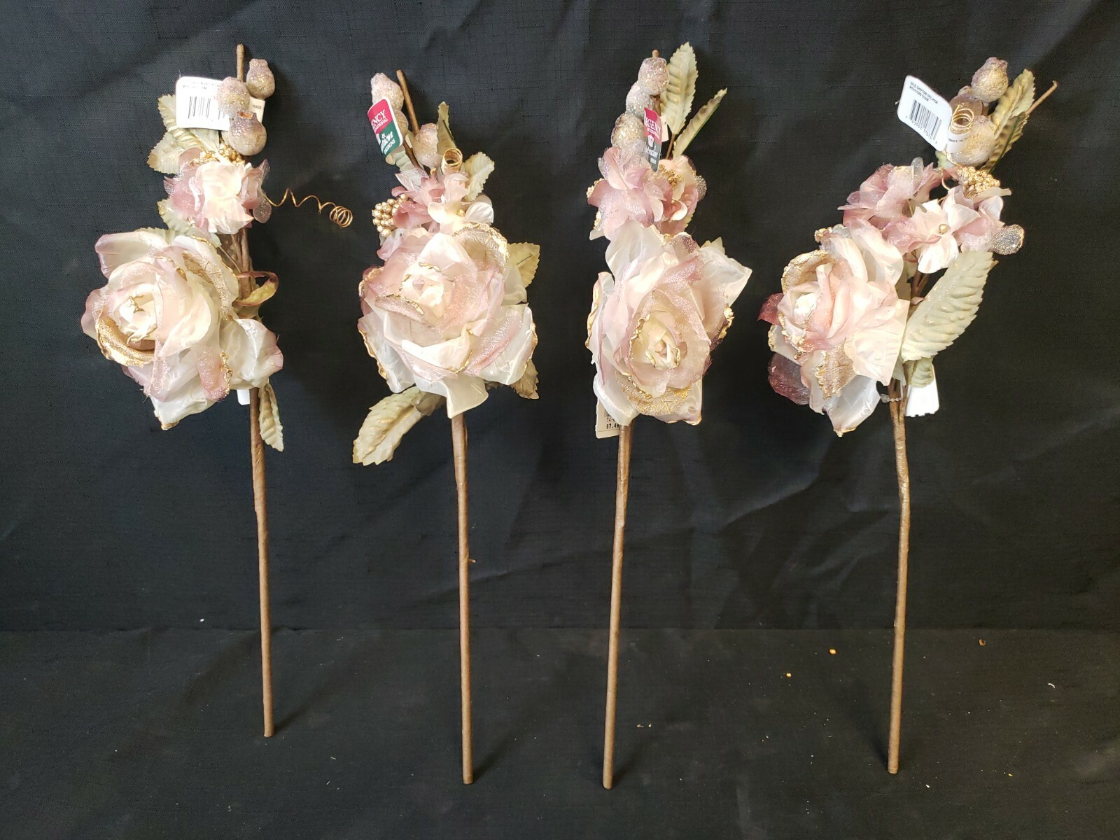 Lot of 9 NEW NWT REGENCY INTERNATIONAL FLORAL STEM Gold Chiffon Pink Flowers