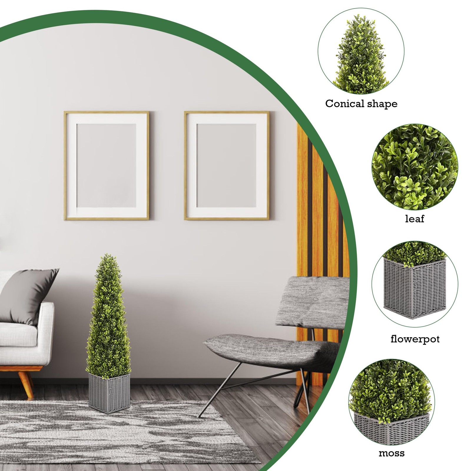 48 Inch Artificial Boxwood Topiary Tree 2 Pack, Two 4FT Potted Boxwood Tree C…