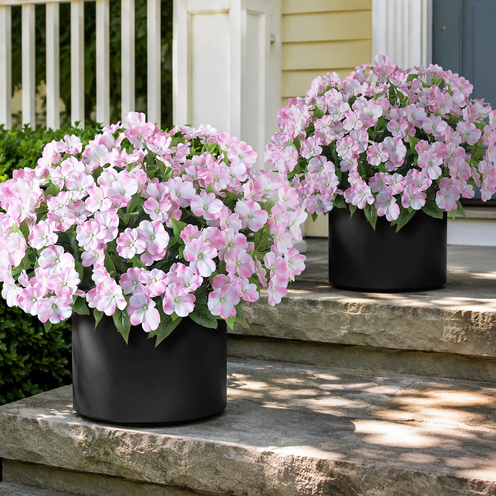 2 Set of Artificial Impatiens Topiary Trees – Fake Silk Flower Potted Plants,…