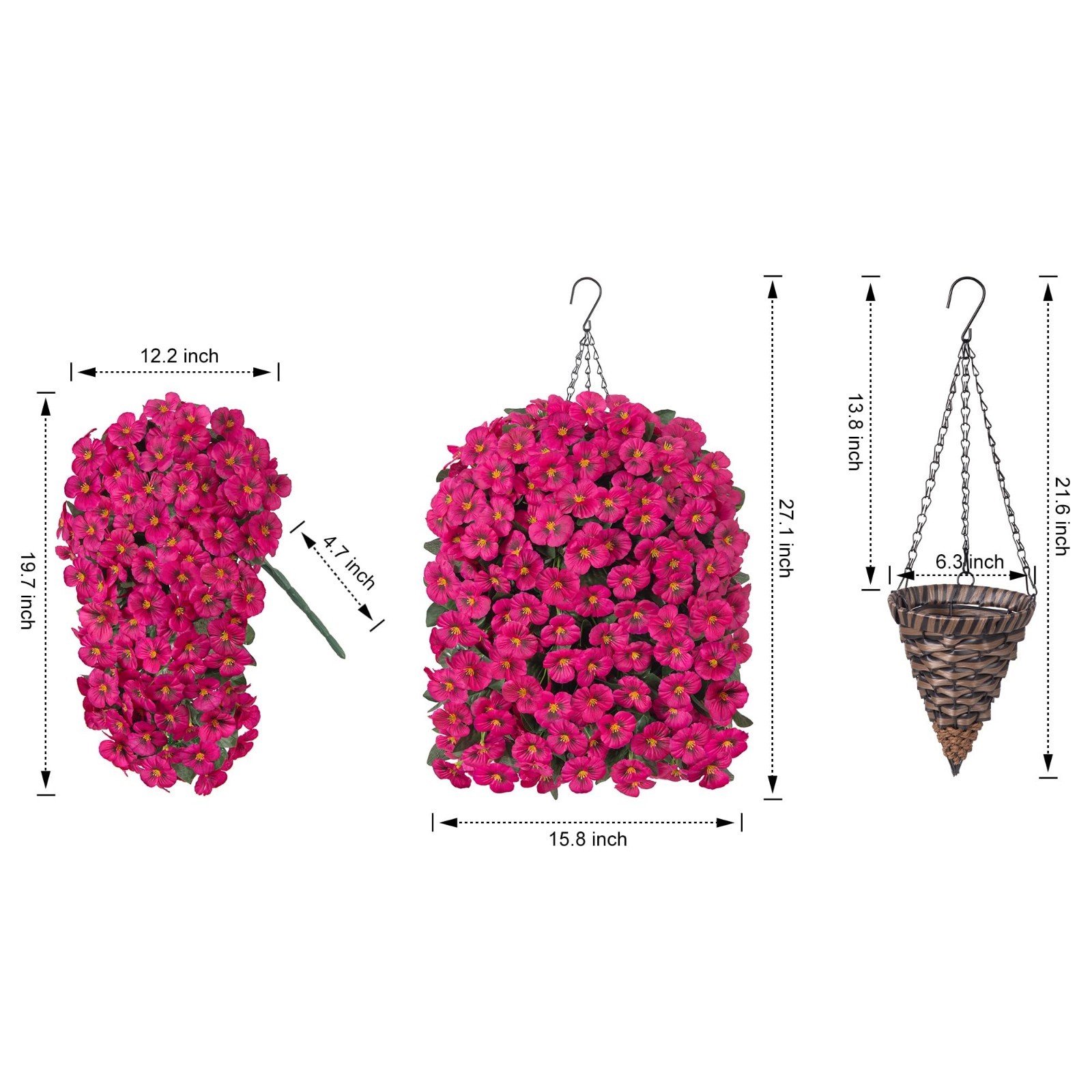 4pcs UV Resistant Artificial Pansy Flowers in Hanging Basket – Silk Faux Spring
