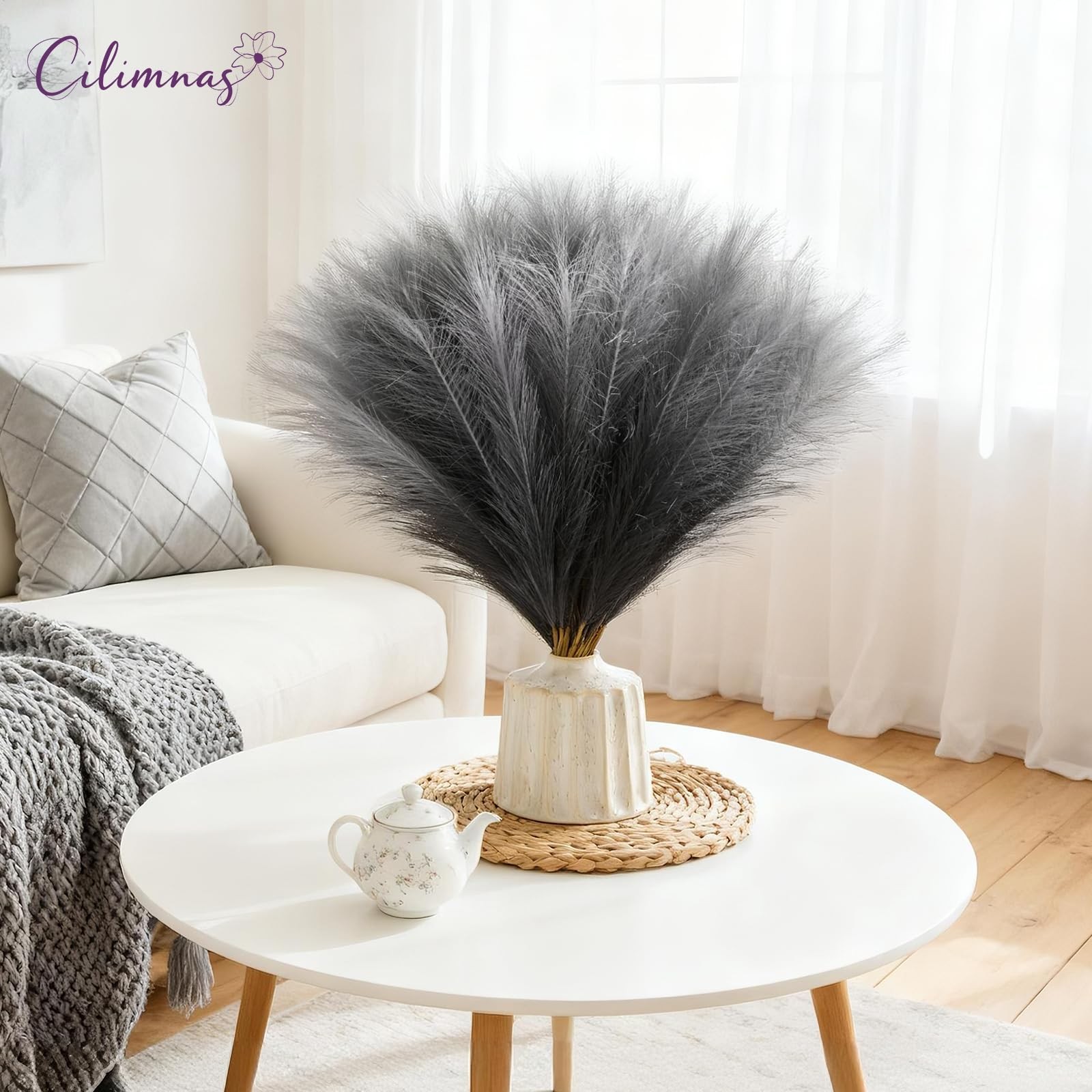 50pcs Faux Pampas Grass,17.7″ Artificial Fluffy Pampas Grass Decor Short Fake…