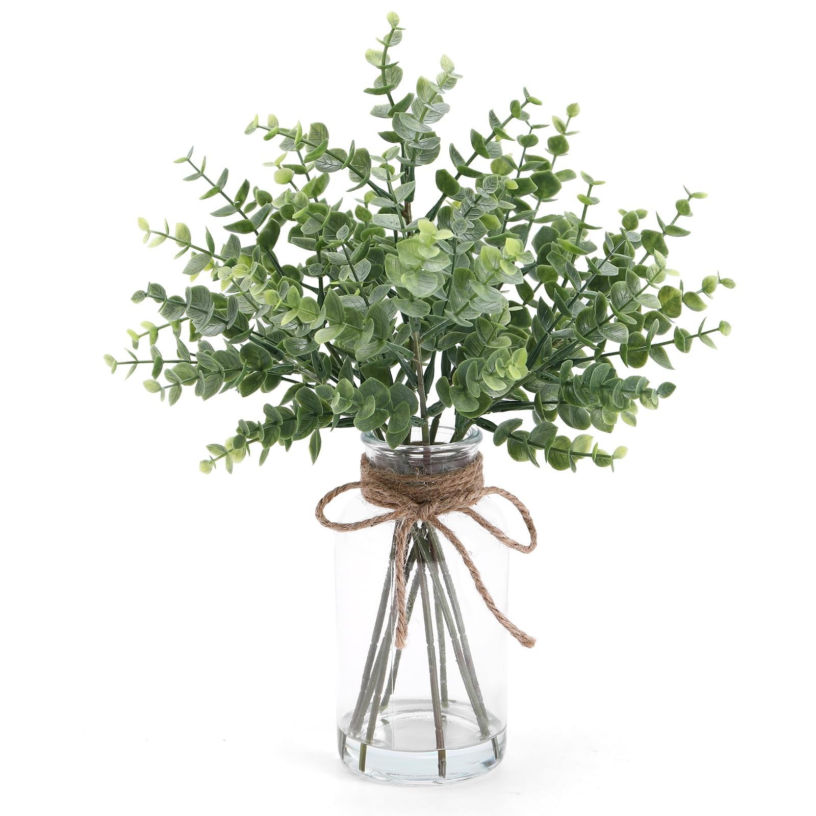 Eucalyptus Stems in Glass Vase with Faux Water, 14″ Eucalyptus Fake Plants fo…