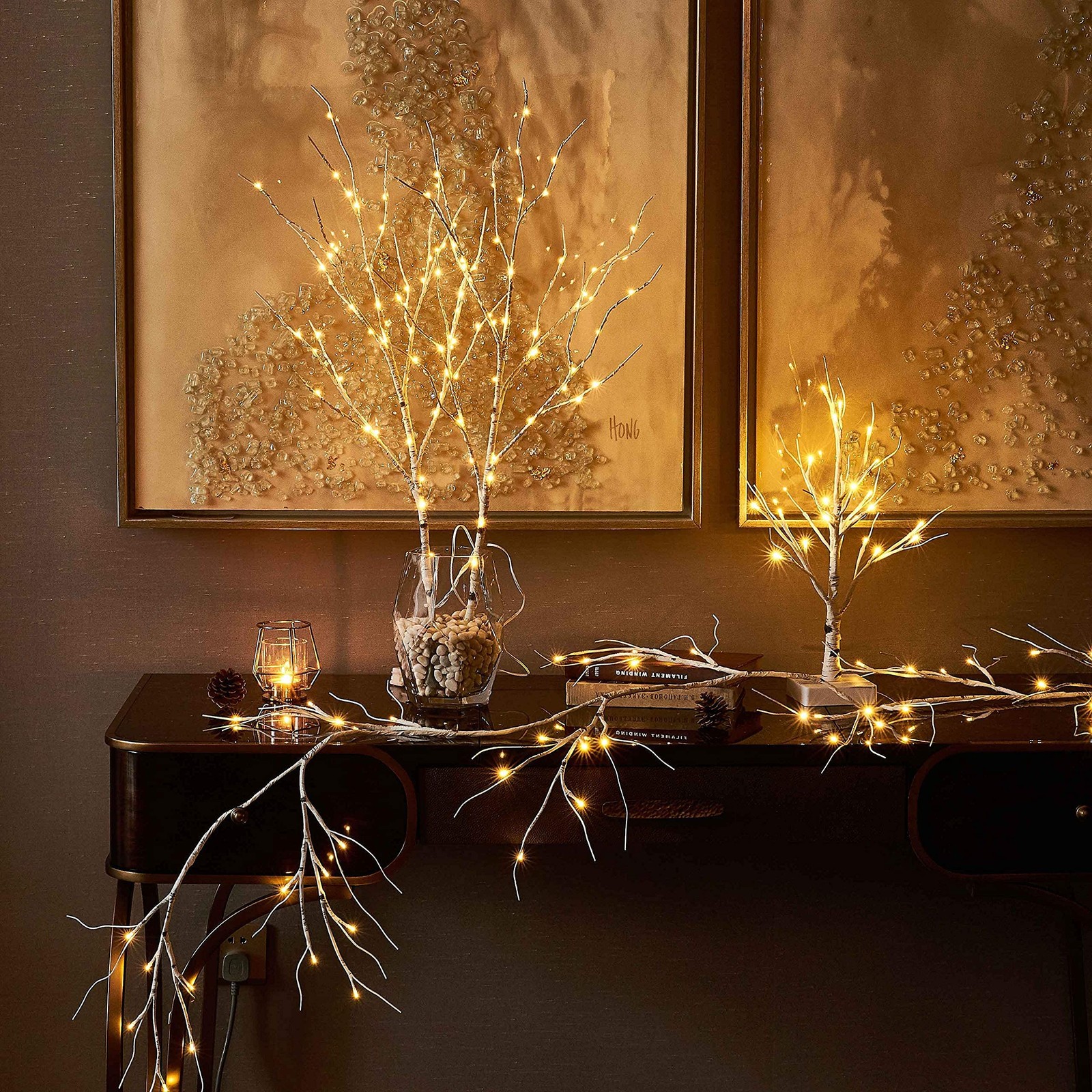 PreLit Tabletop Birch Tree 24LED Timer Battery Operated 18 In 2 Sets