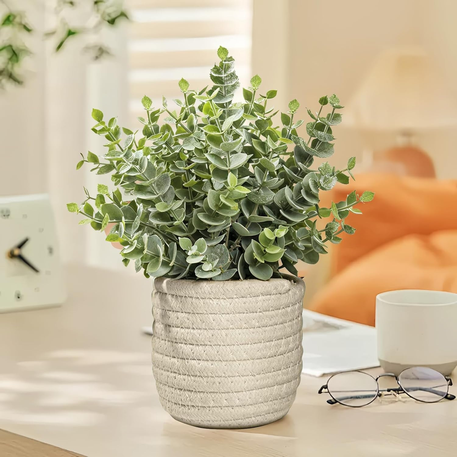 Faux Plants, Fake Plants Eucalyptus Potted for Home Office Desk, Artificial Euca