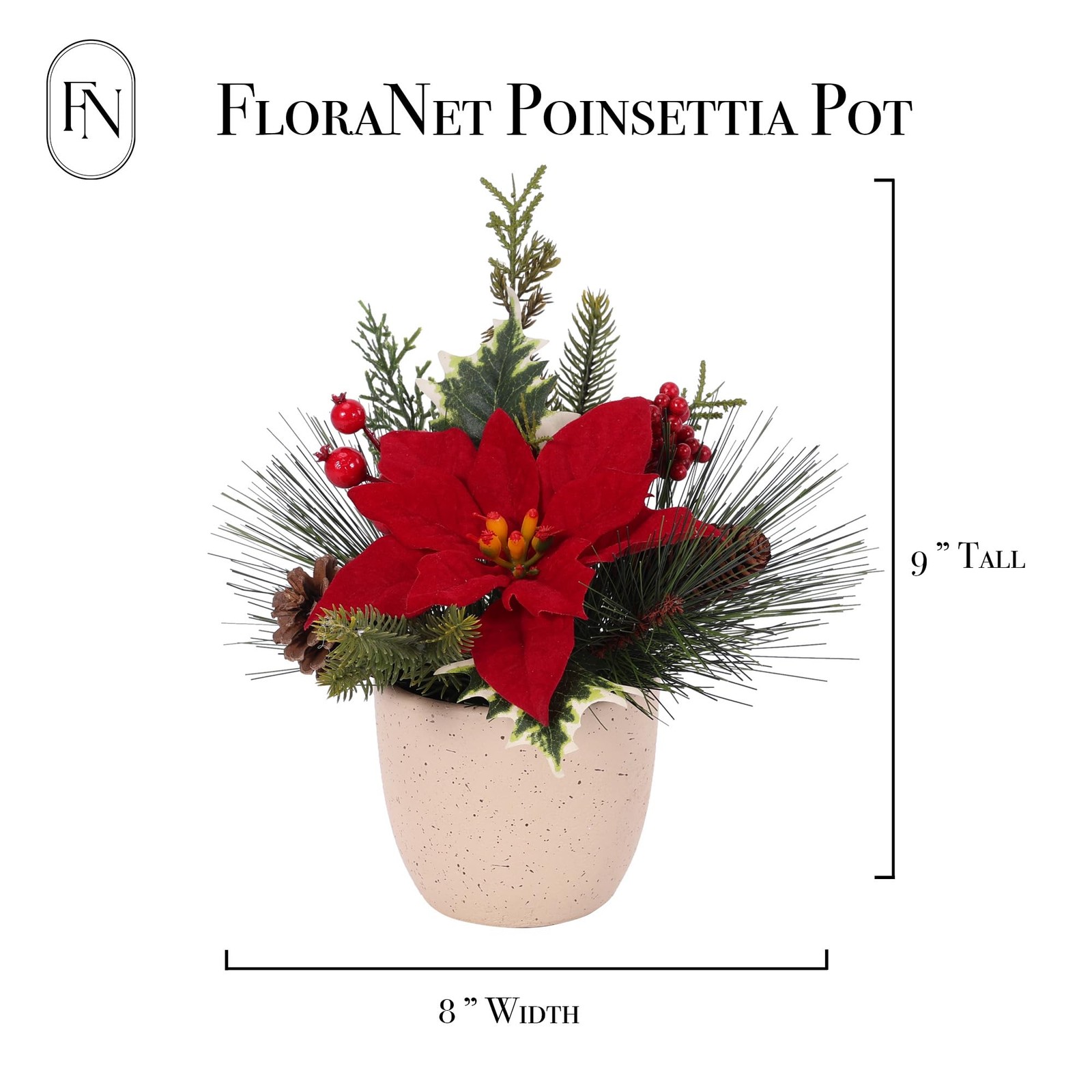 4 PCS 9 Inch Christmas Tabletop Artificial Fake Red Poinsettia Flocking