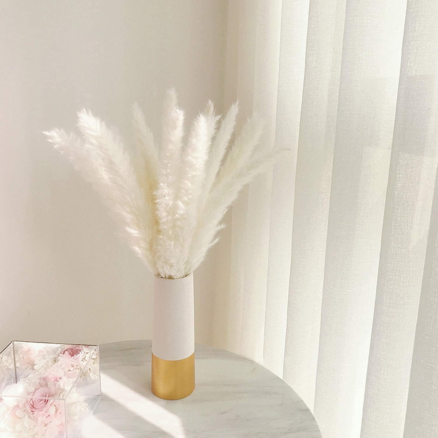 30 Pcs White Pampas Grass ,17 Inch/45 Cm Natural Dried Pampas Grass Branches Dec