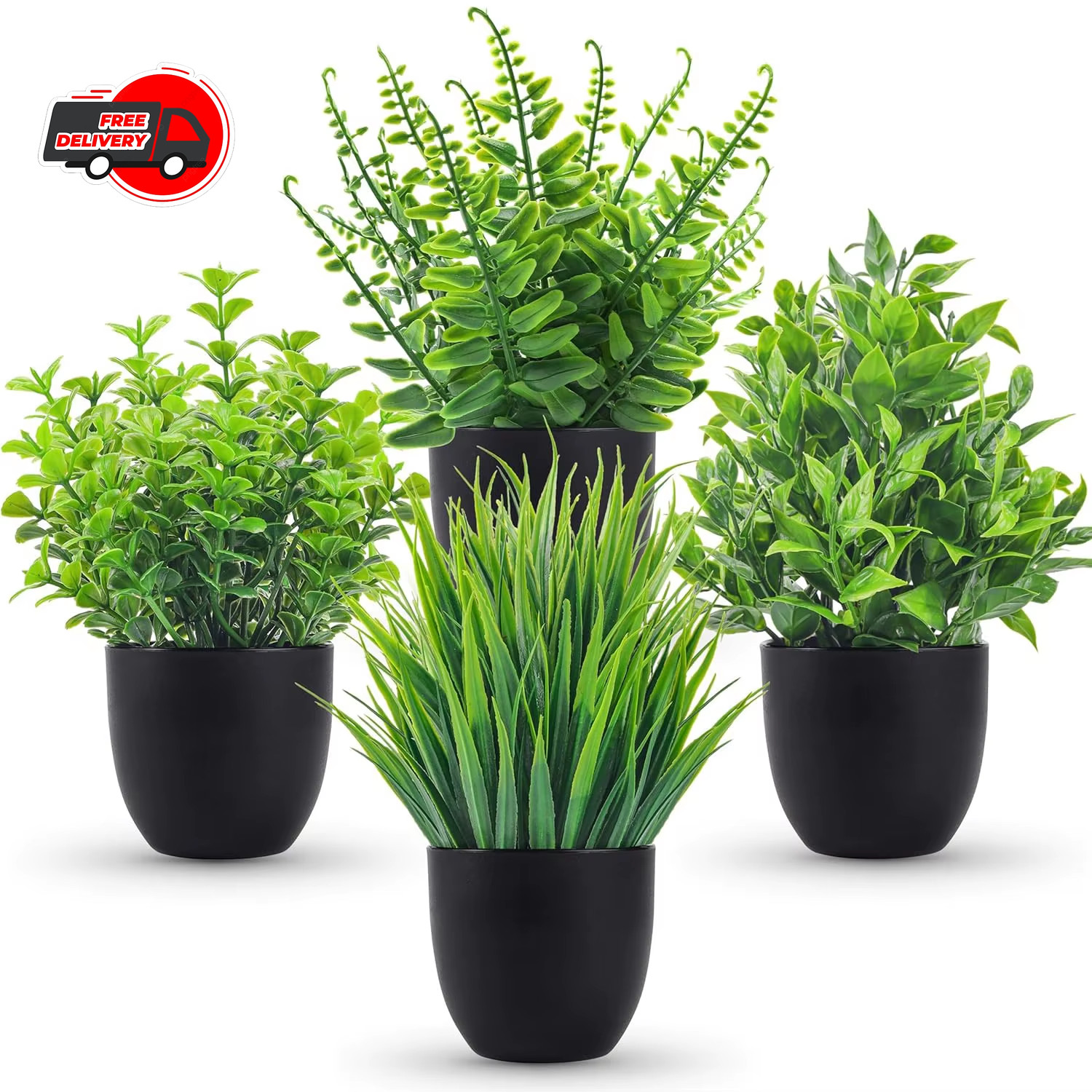 4 Pack Fake Plants Artificial Small Faux Bathroom Home Kitchen Office Desk Decor