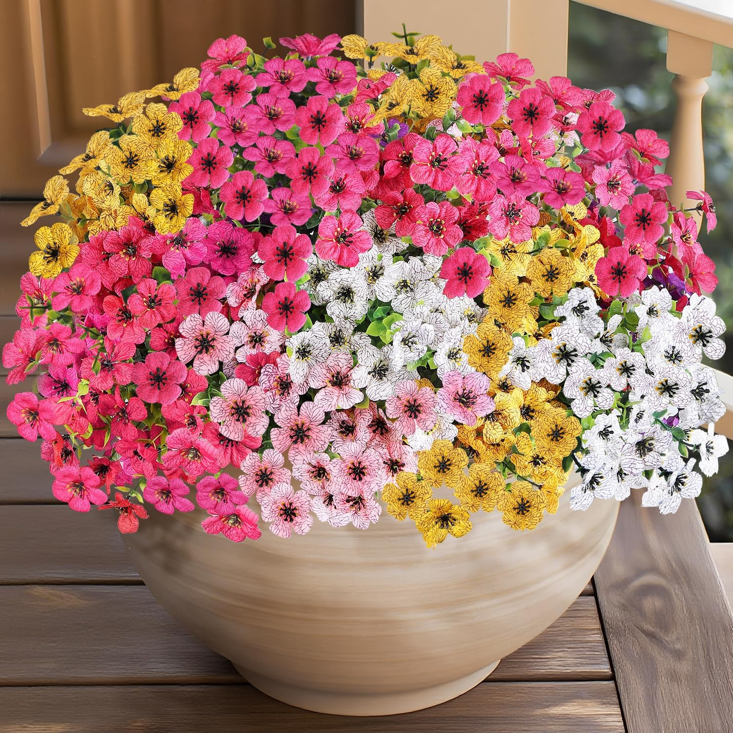 14 Bundles Artificial Flowers UV Resistant for Patio Outdoors Fake Faux Silk Pla