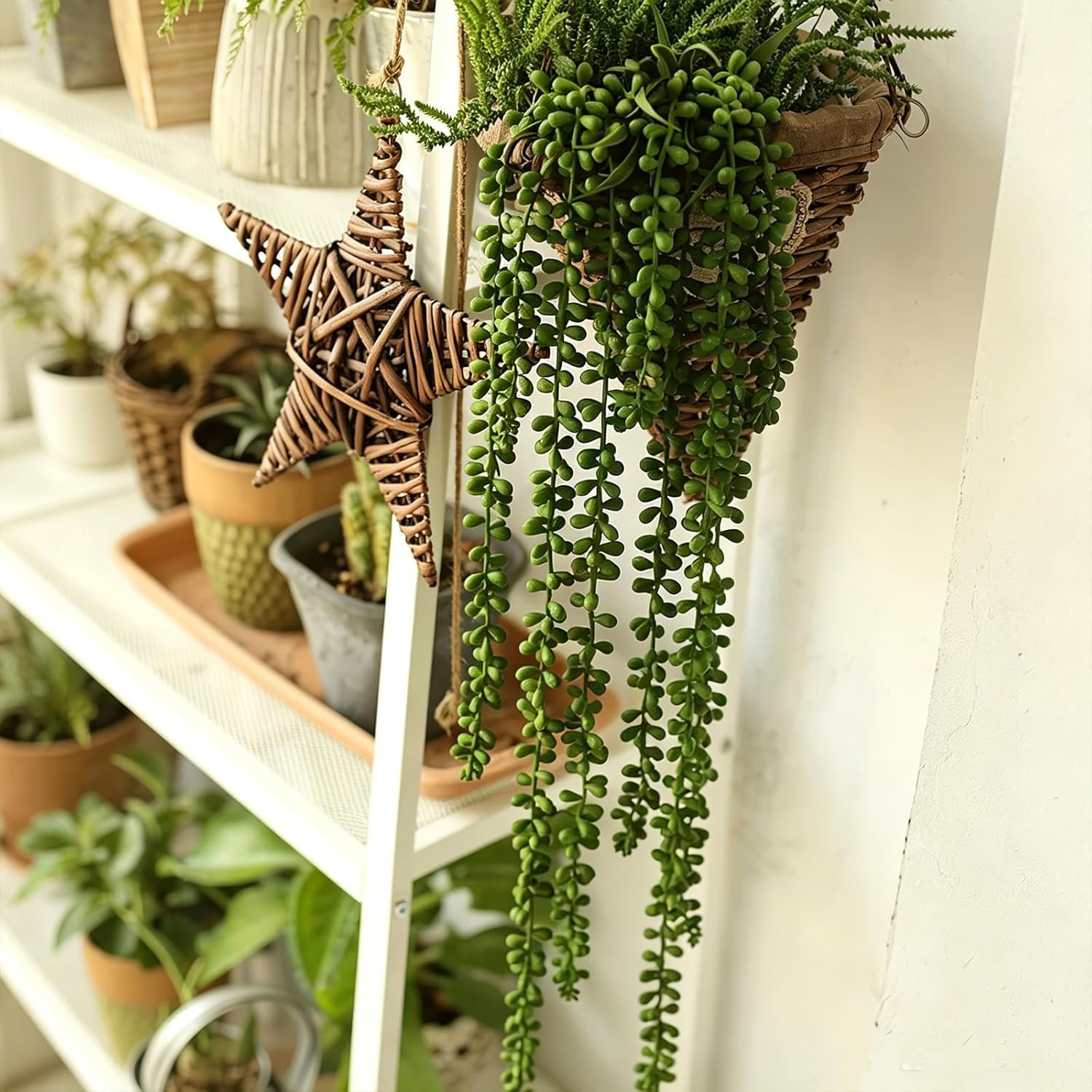 4 Pcs String of Pearls Plant Artificial Hanging Succulents Plants Draping Greene