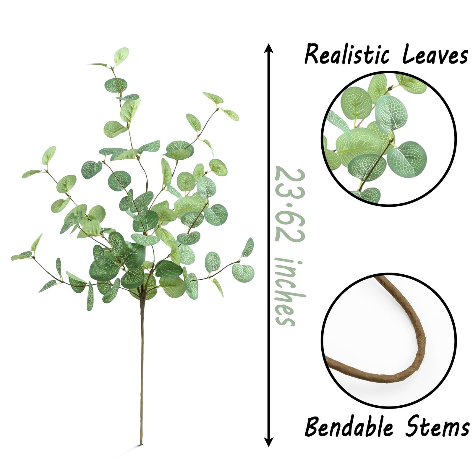 6 Pcs Artificial Eucalyptus Stems 24″ Tall Faux Ecualyptus Leaves Fake Greene…