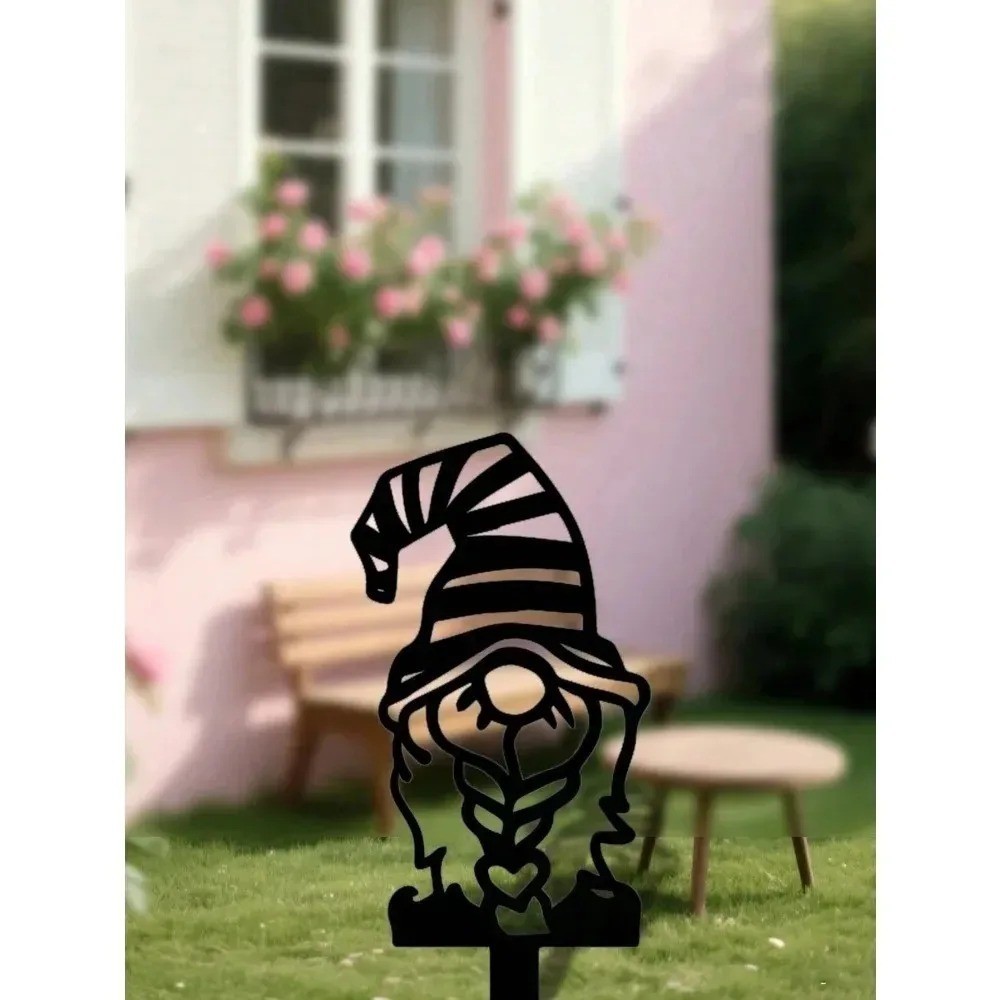Fairy Garden Steel Sculpture with Pointed Hat Whimsical Outdoor Yard Patio Decor