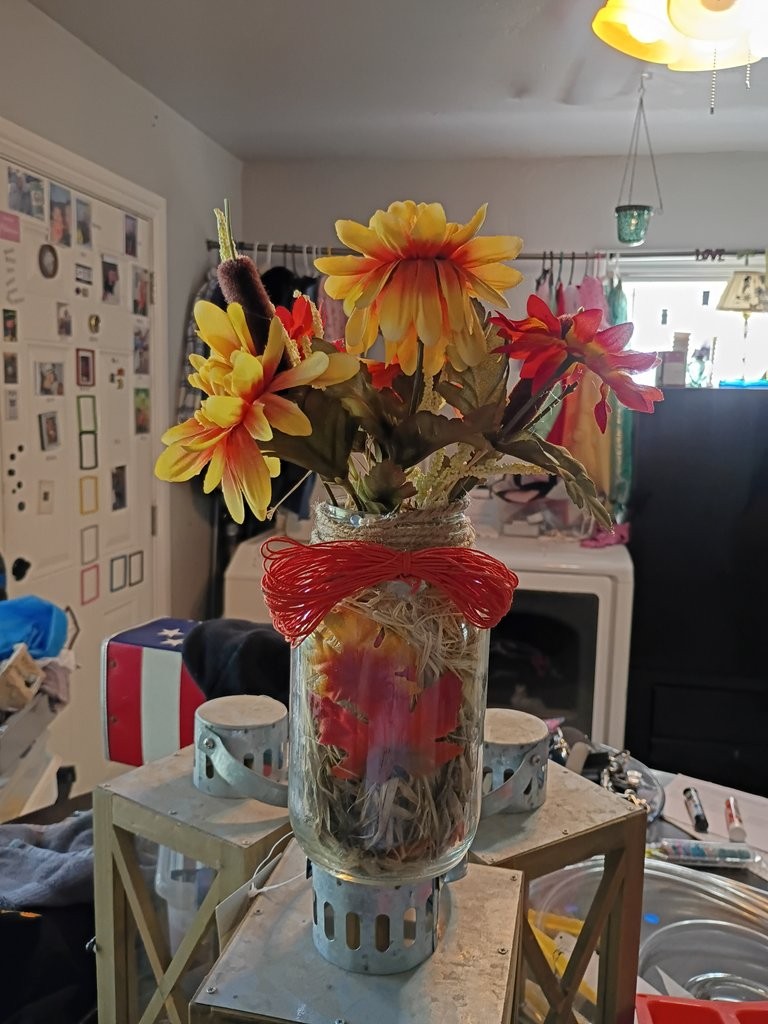 Decorative Mason Jar with Artificial Flowers