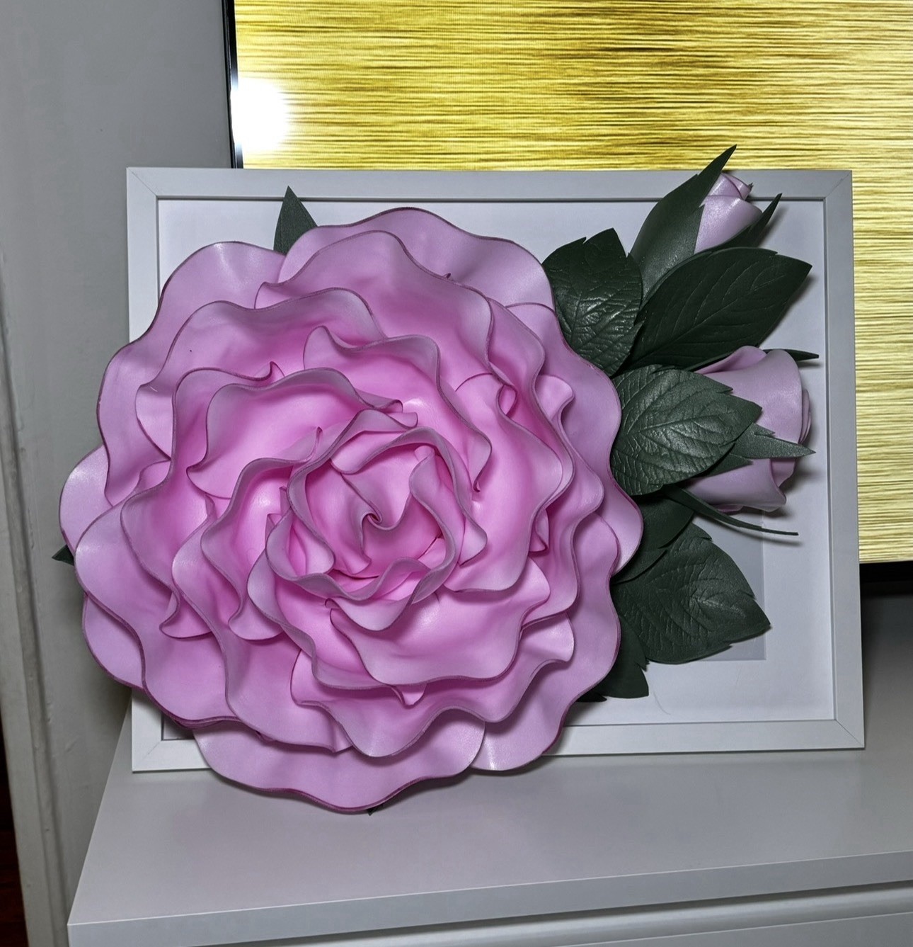 Handmade 3D Isolon Pink Rose Wall Art Shadow Box Floral Decor 16.5” x 20.5”