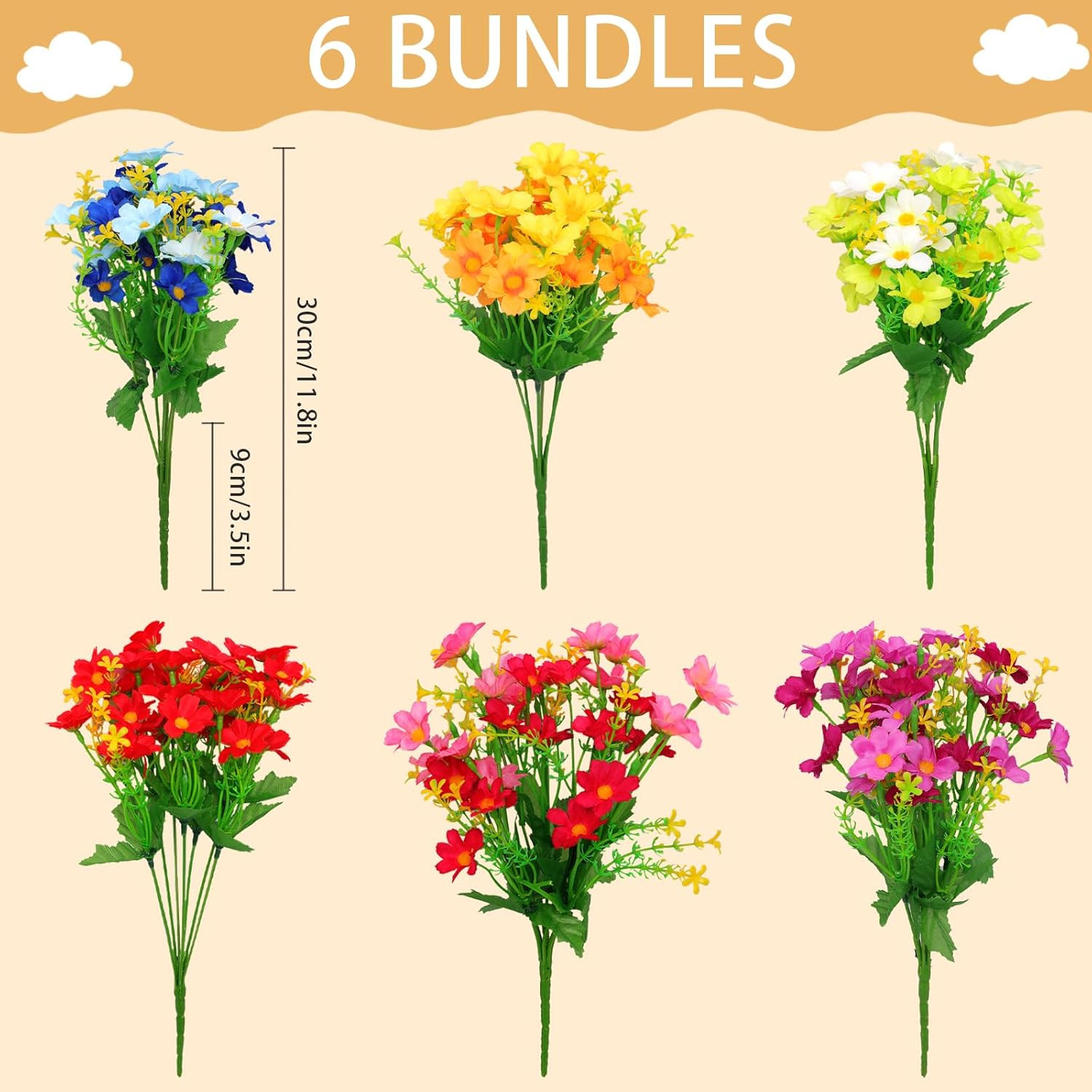 Artificial Silk Flowers for Outdoor Faux Flowers 6 Bundle Fake Wildflowers Bulk