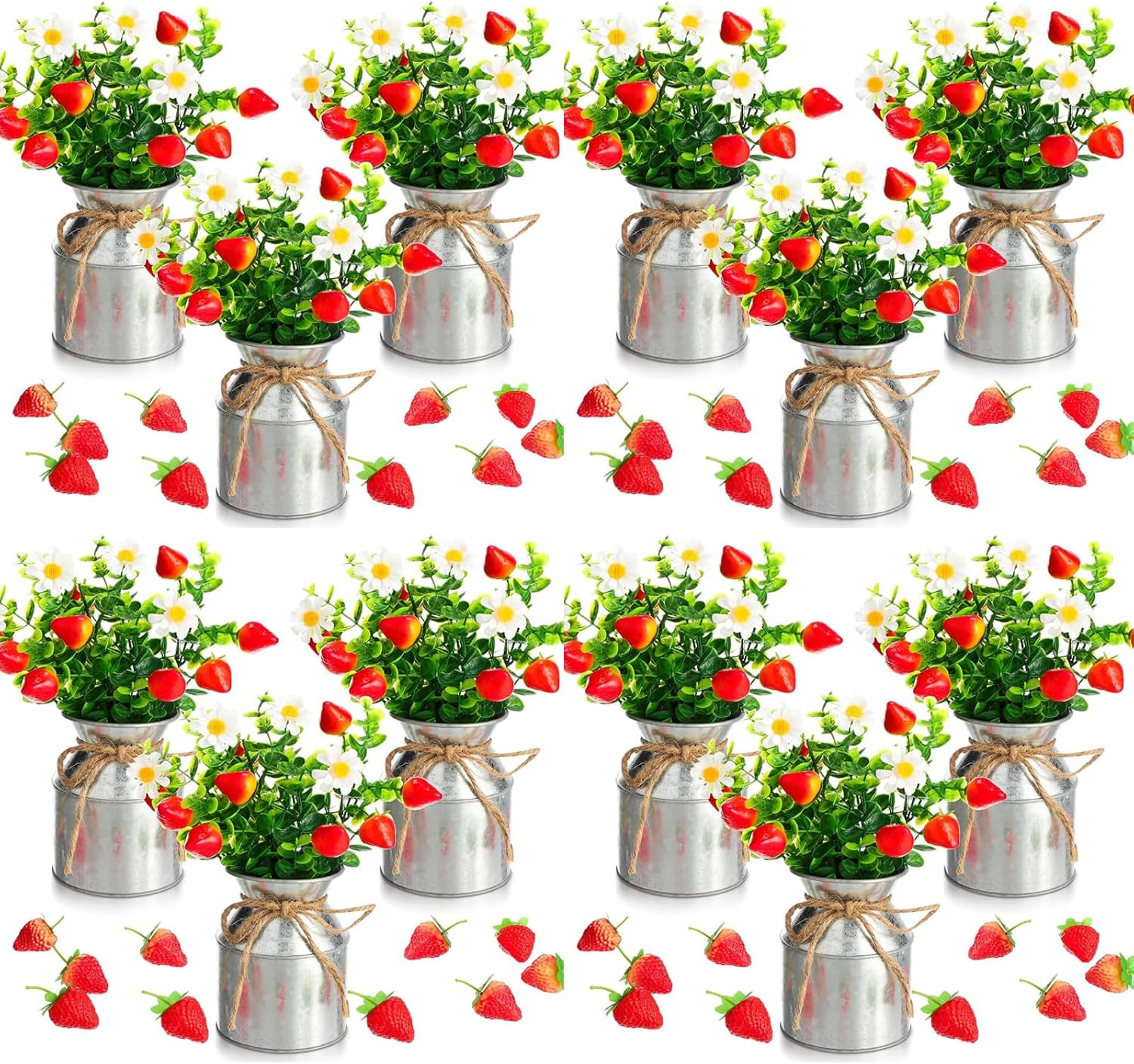 Summer Strawberry Centerpieces – 12 Sets with Vases for Home & Party Decor
