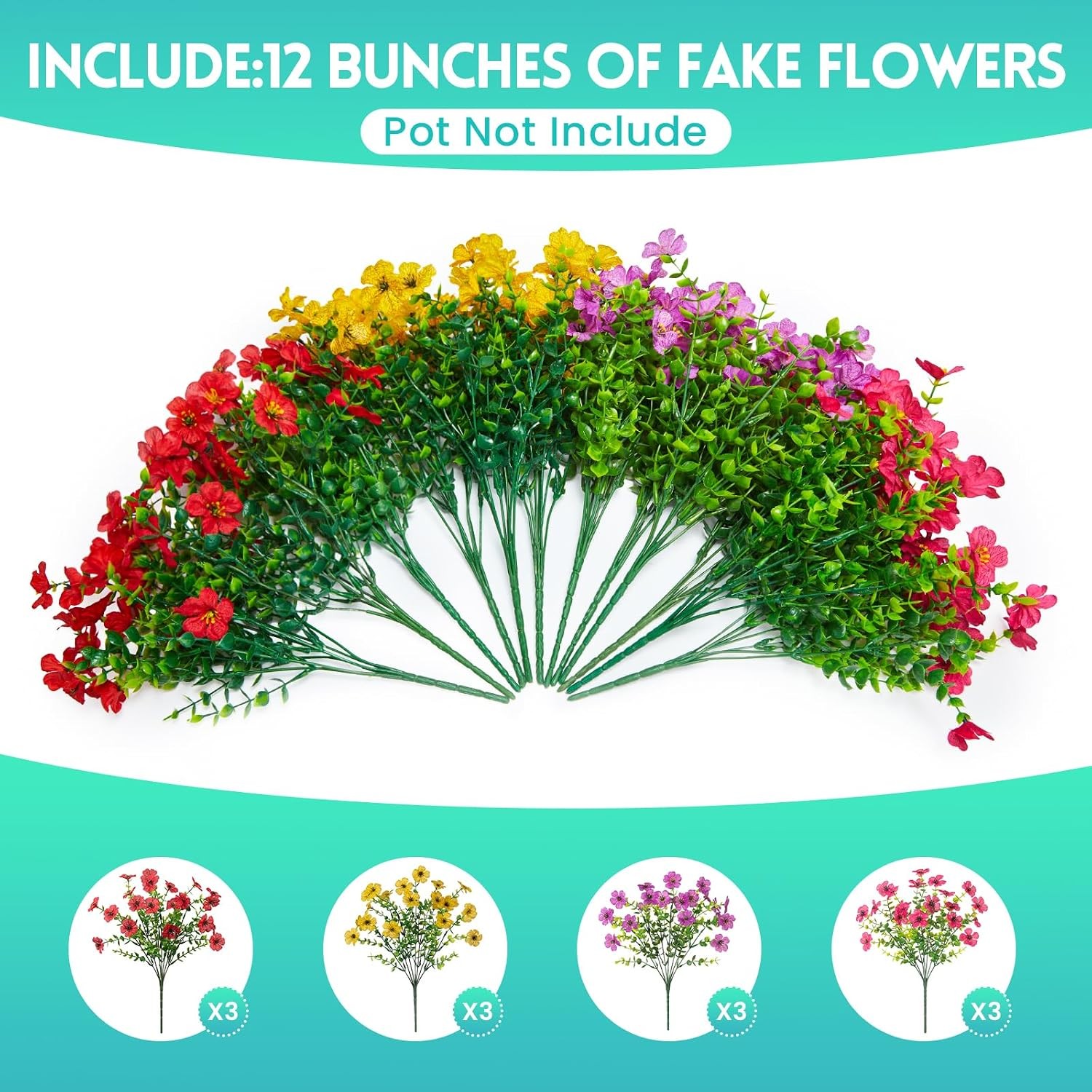 12 Bunches Artificial Silk Daisy, UV Resistant Faux Flowers Outdoor Decor