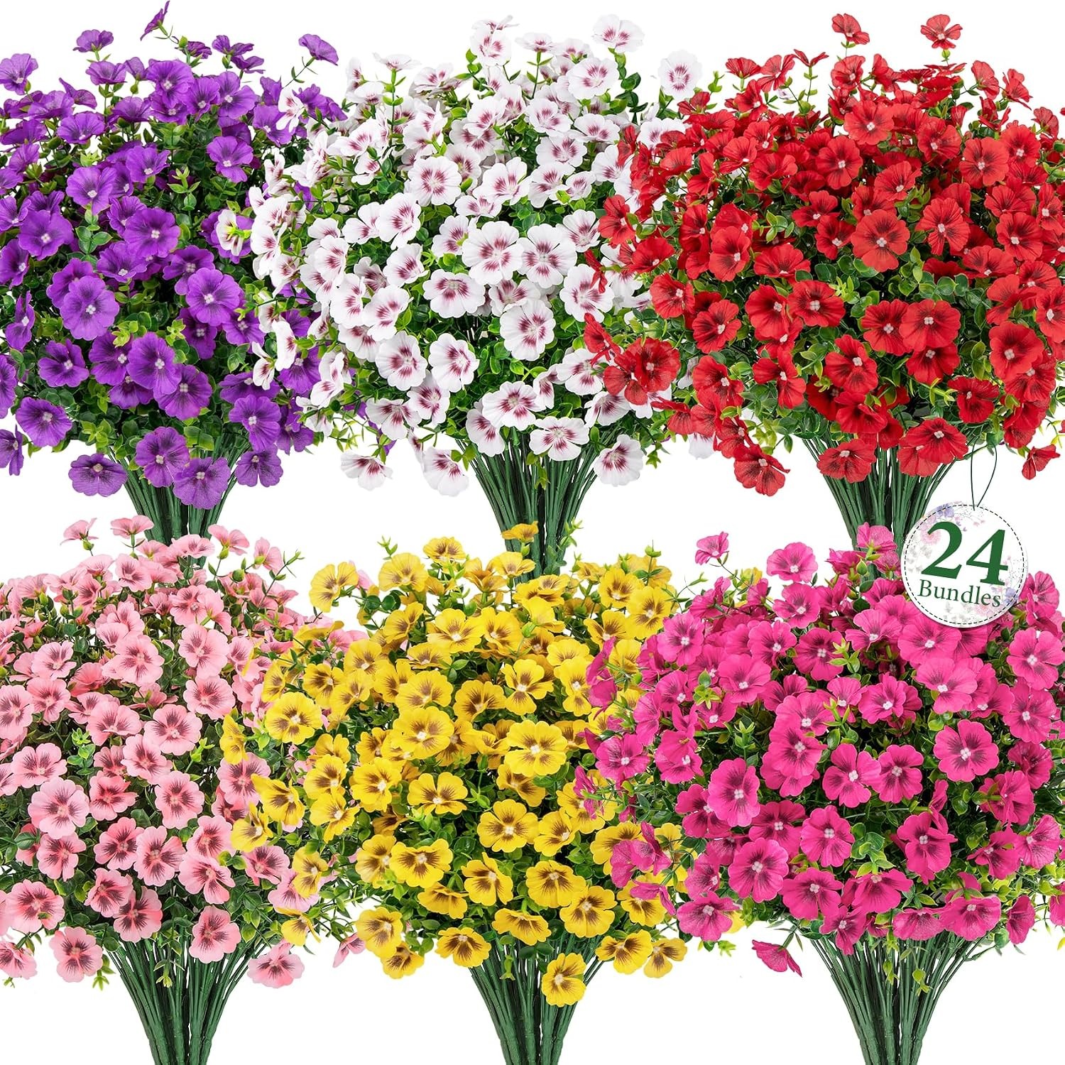 Artificial Flowers for Outdoors, Fake Silk Flowers UV Resistant Garden