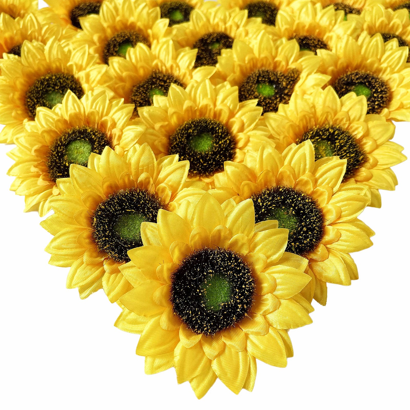 50 PCS 3.5 Inch Artificial Sunflower Heads Bulk Yellow Faux Silk Decor