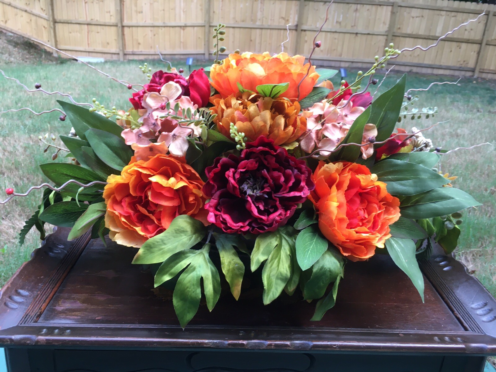 Year Round Floral Arrangement Burgundy And Orange Centerpiece Fall Centerpiece