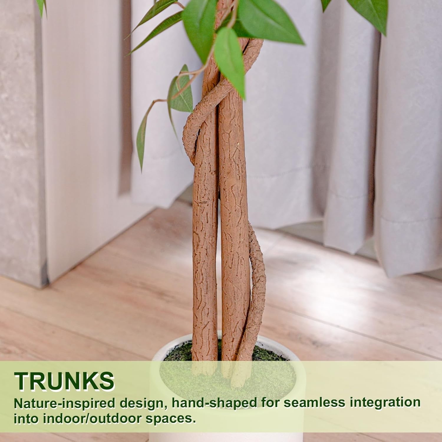 Realistic 5FT Artificial Ficus Tree in White Planter – Perfect -Round Decor