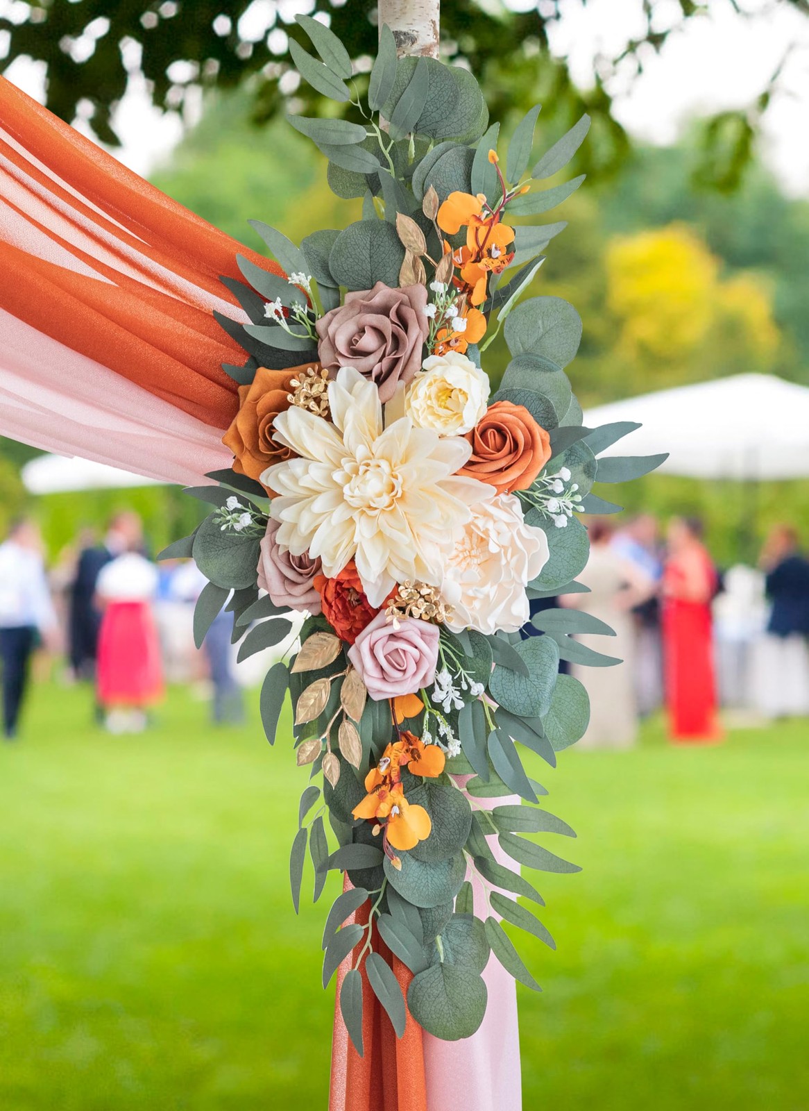 Artificial Burnt Orange Wedding Arch Flowers Kit with 2PCS Shiny Arch Chiffon…