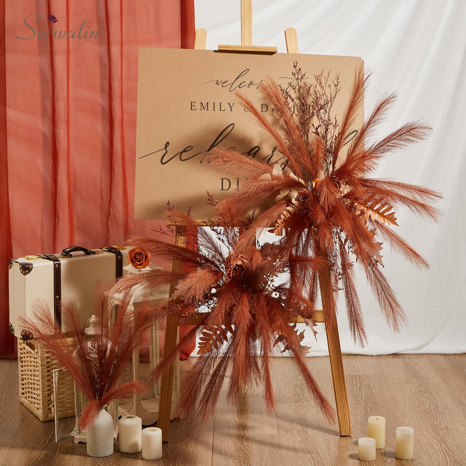 60PCS Burnt Orange Pampas, 17.7inch Terracotta Pampas Grass Decor, Fall Faux …
