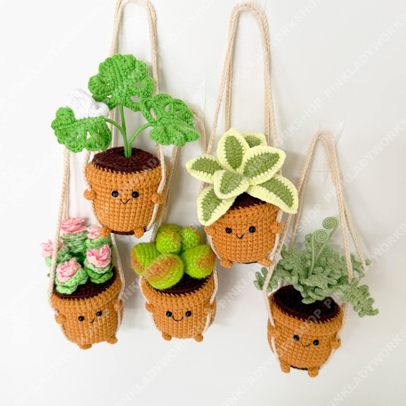 Crochet Hanging Plant | Smiley Face Plant Pot | Handmade Crochet Succulent