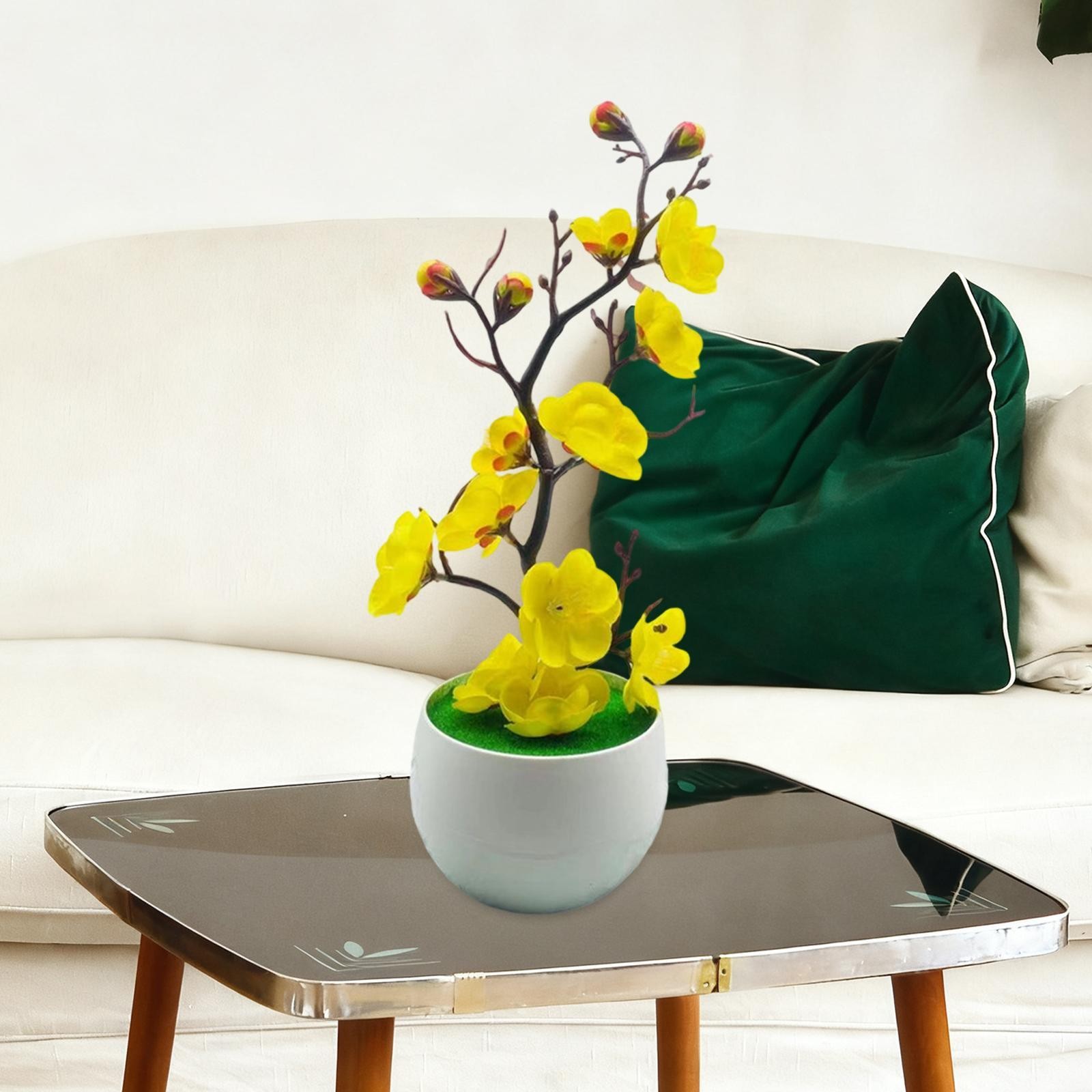 Artificial Potted Flowers Faux Plum Blossom Bonsai for Office Home Farmhouse