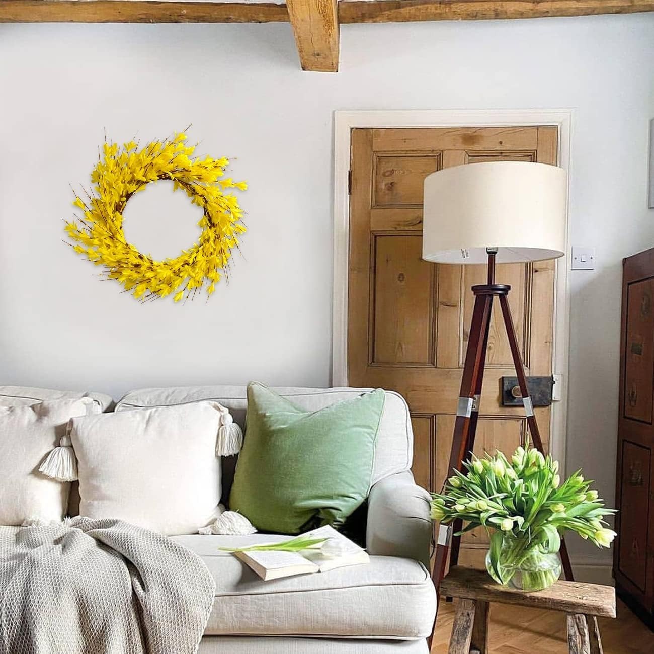 Vibrant Yellow 20-Inch Forsythia Wreath – Perfect for Indoor and Outdoor Use