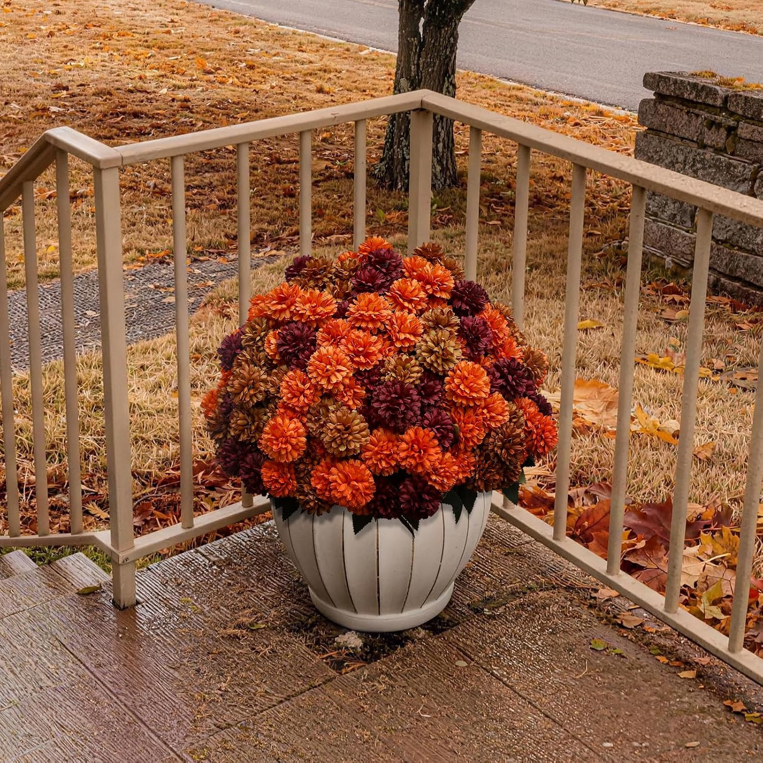 12 Bundles Artificial Fall Mums Outdoor Flowers, UV Resistant Faux Autumn Daisy