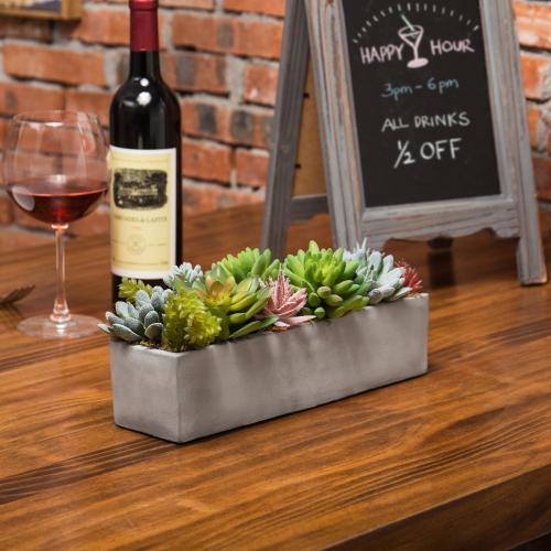 Faux Succulent Plant Arrangement in 12-Inch Gray Cement Pot, Planter Pot