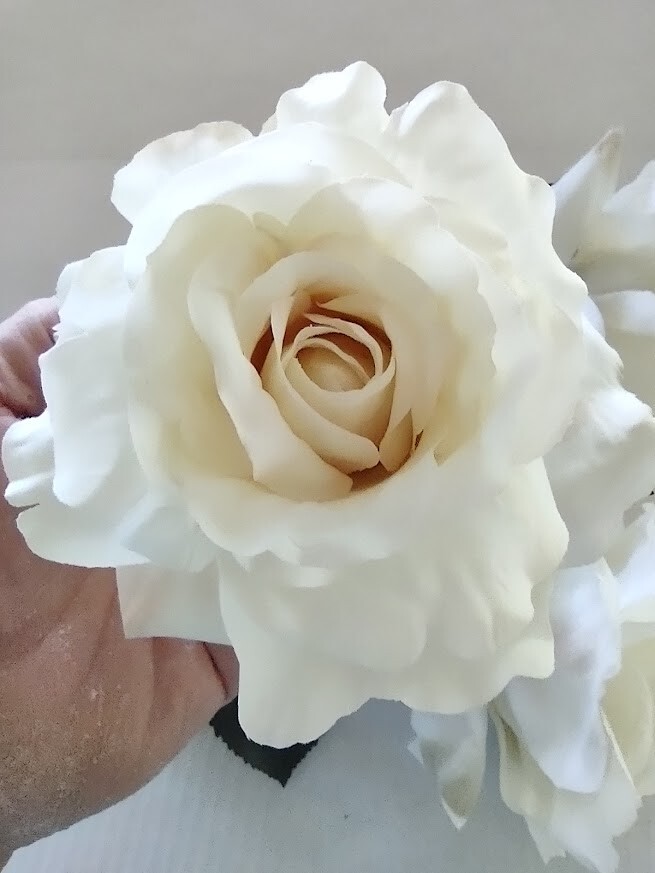 Three long stem real touch silk roses CREAM