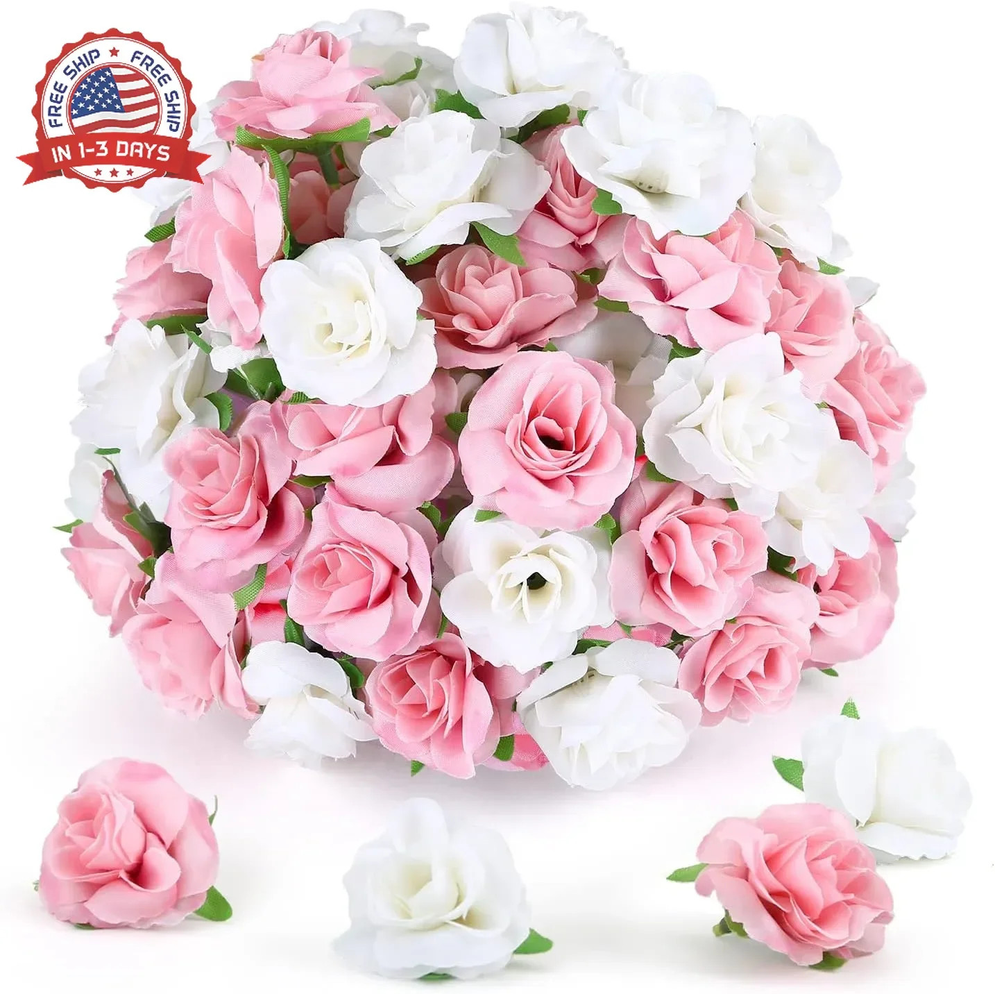 Yinsun 50pcs Mini Roses Artificial Flower Heads, 1.6″ Small Silk Fake Rose for D