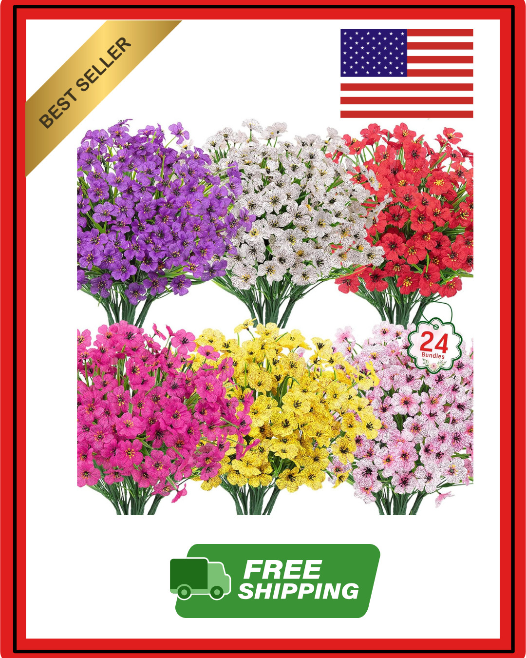 24 Bundles Artificial Flowers for Outdoors UV Resistant Silk Fake Flowers Faux