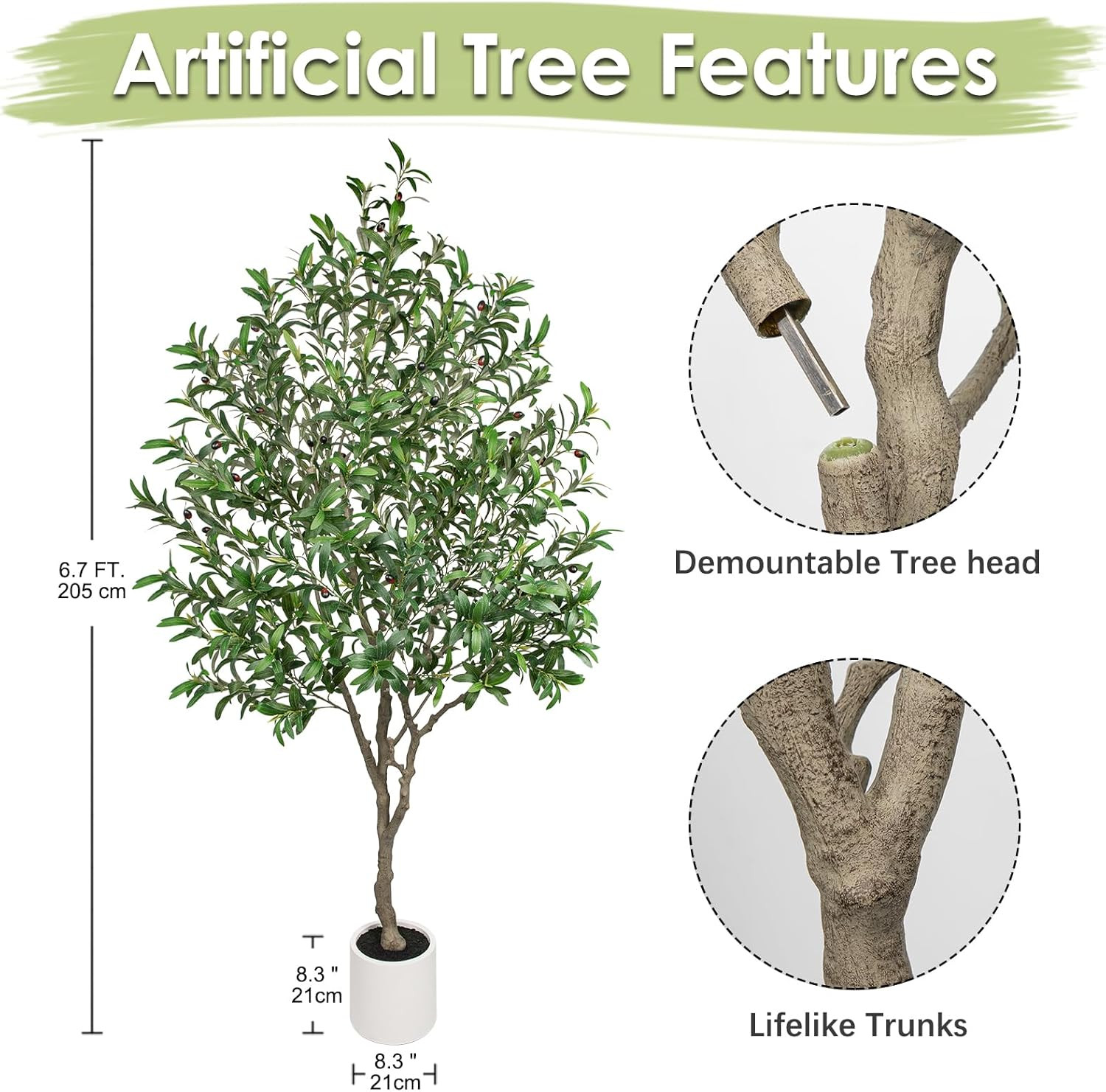 6.7FT Faux Olive Tree in Pot – Lifelike Indoor Decor for Home & Office