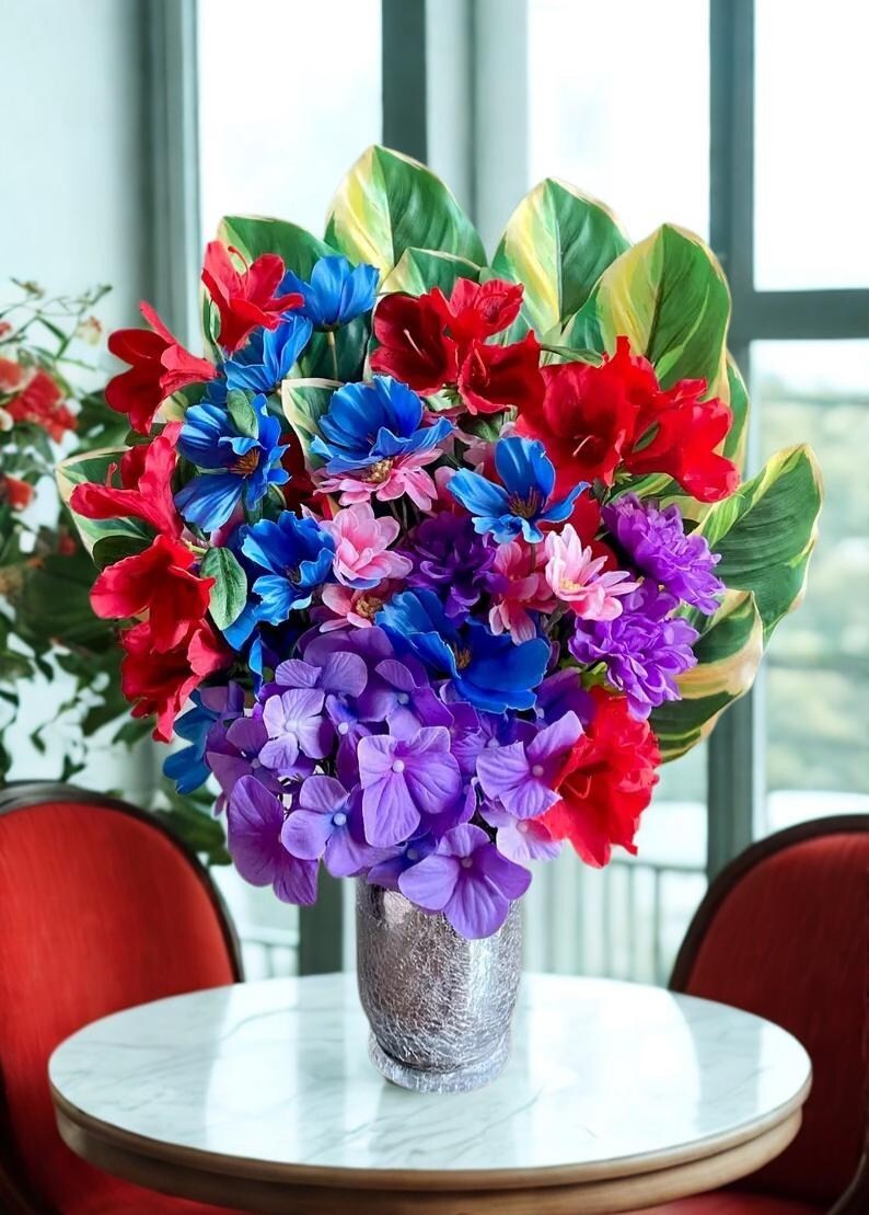 Tropical Floral Arrangement: Colorful Beach House Decor, Cute Table Centerpiece