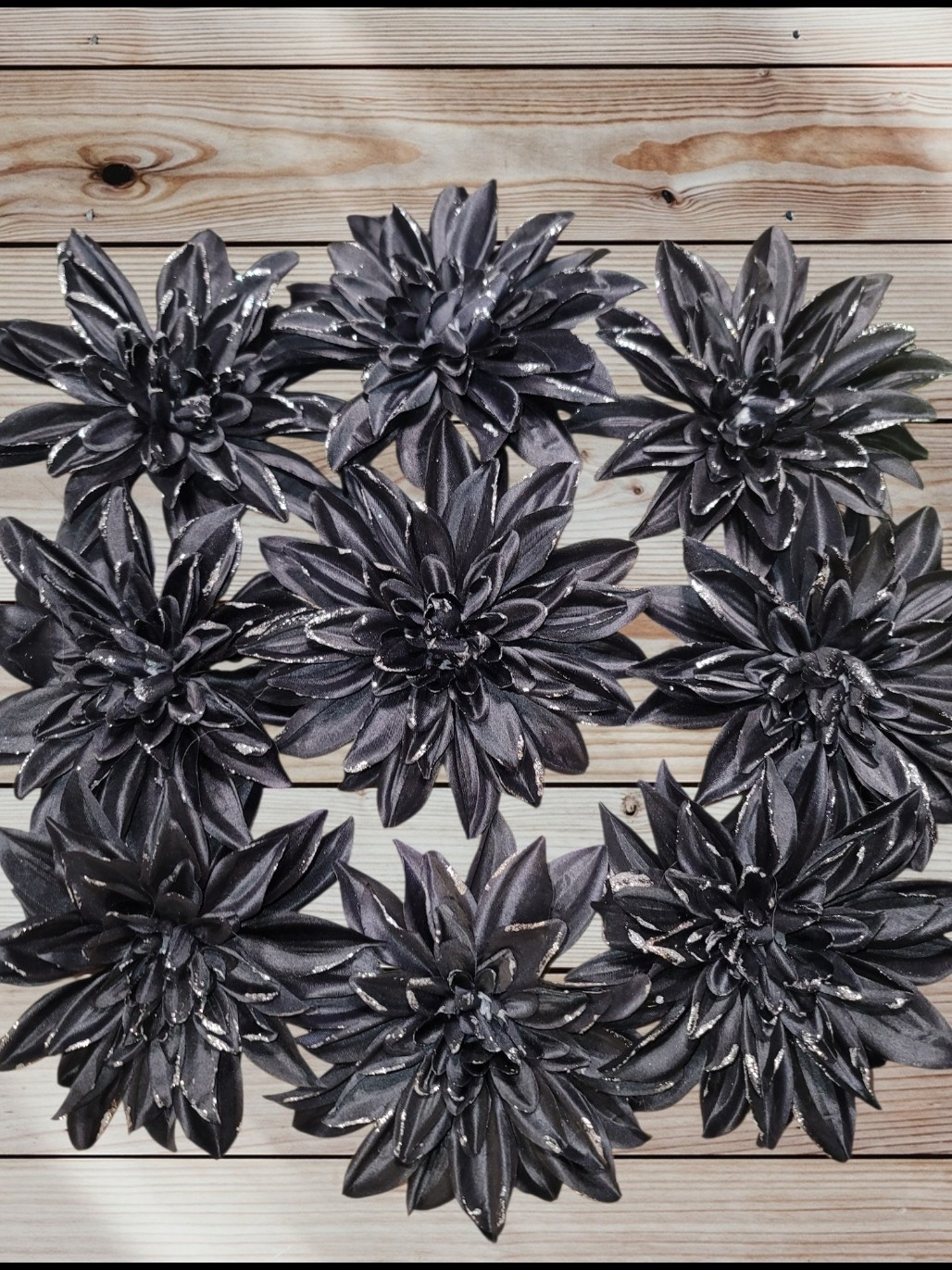 Lot of 9 – Fabric DAHLIA Flowers with Clips – For Crafting – Decoration – 5 Inch