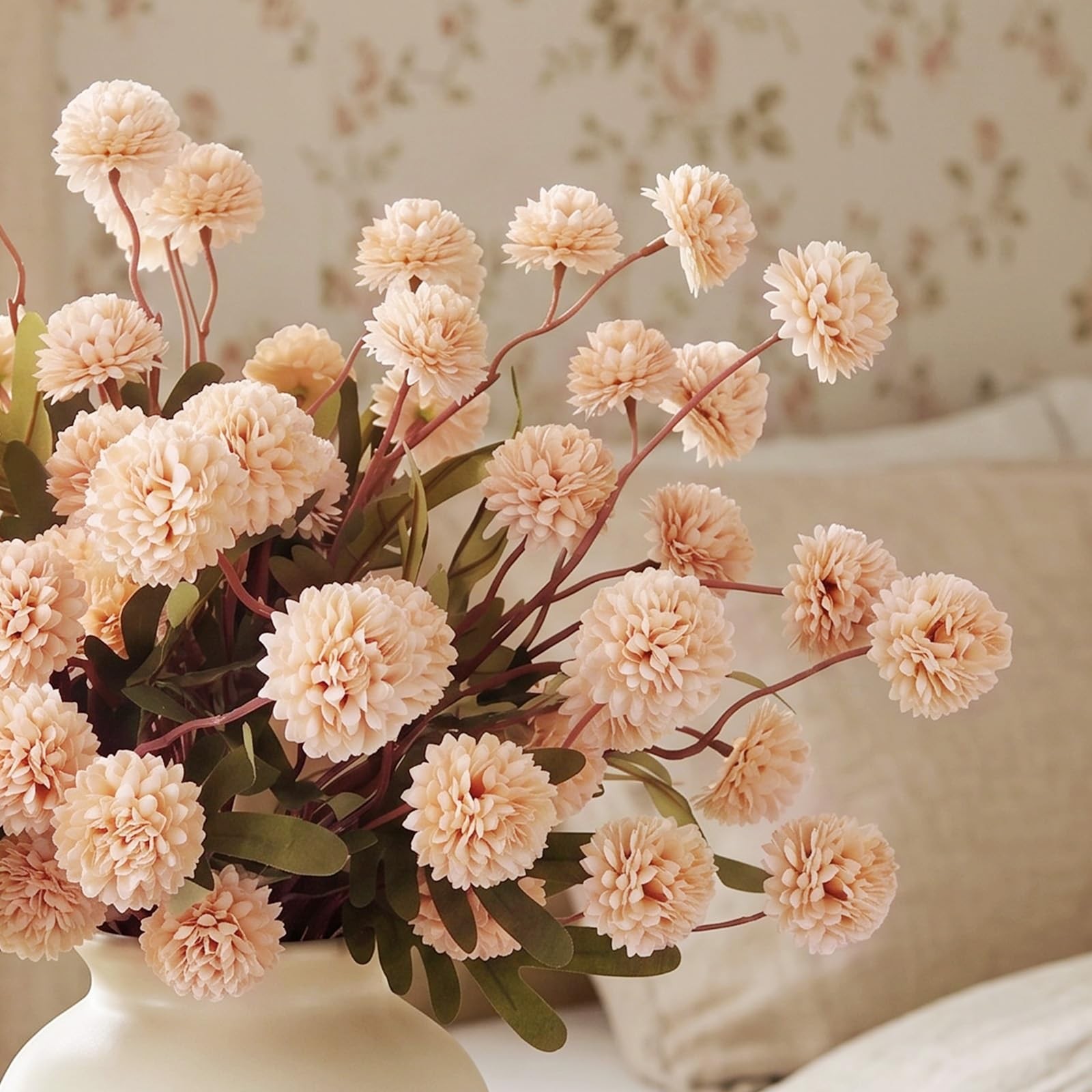 12Pcs Faux Silk Pompon Mum Artificial Flowers for Vase,Artificial Silk Chrysa…