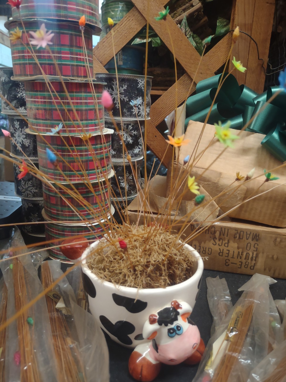 24 Stems: 1960s Vintage Tiny Plastic Cone Flowers, Multicolor Flower Pods 12″