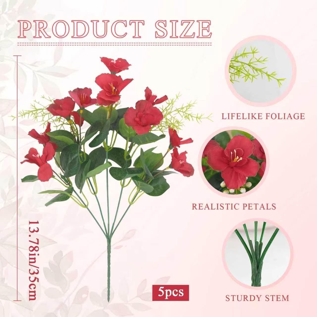Artificial Hibiscus Flowers for Outdoors Spring Summer Decor 5 Bundles Red Fa…