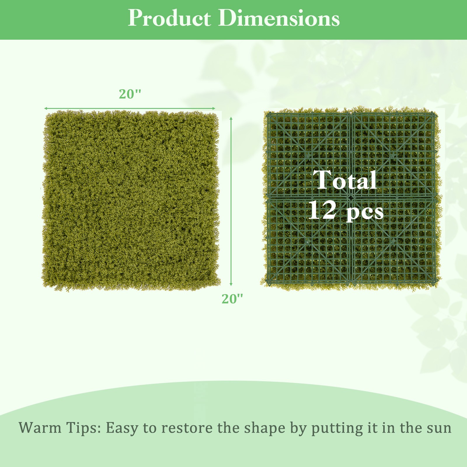 12 Pcs 20×20 In Artificial Grass Wall Panels Garden Yard Balcony Green Decor