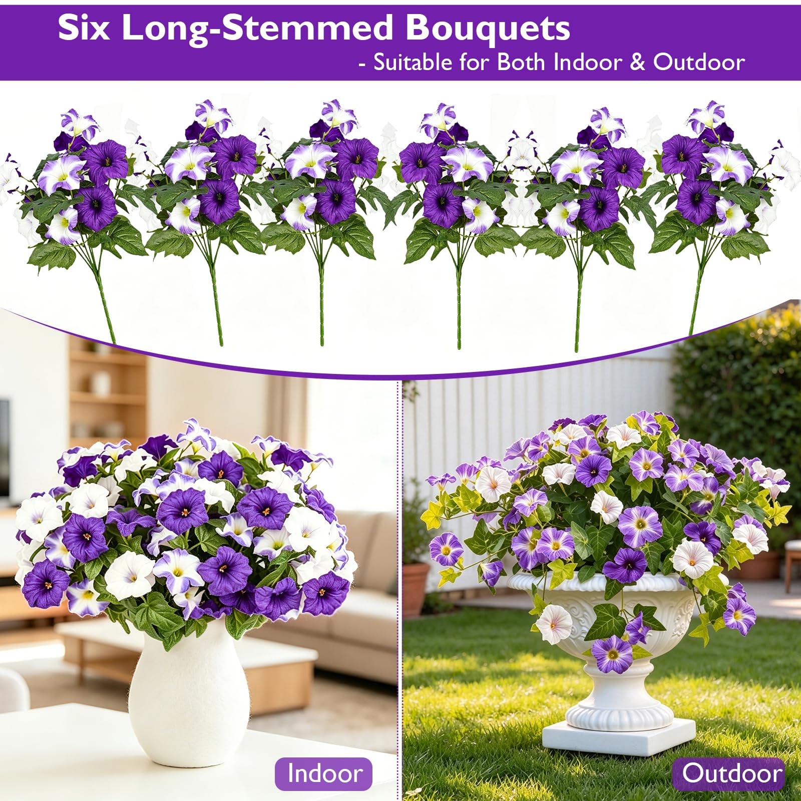 Artificial Flowers for Outdoors, 6 Bundles Fake Flowers Artificial Petunias f…