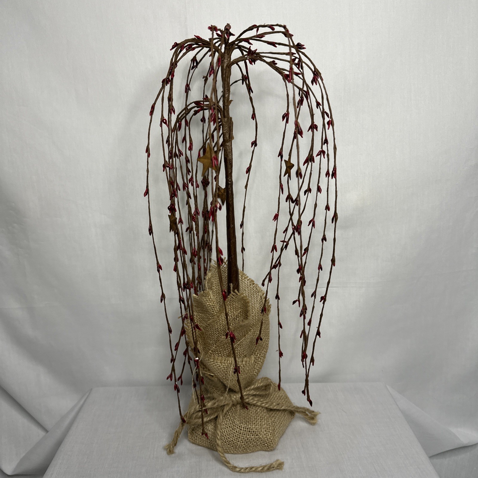 Primitive Country Farmhouse Berry Willow Tree Burgundy Red Berries Stars 16”