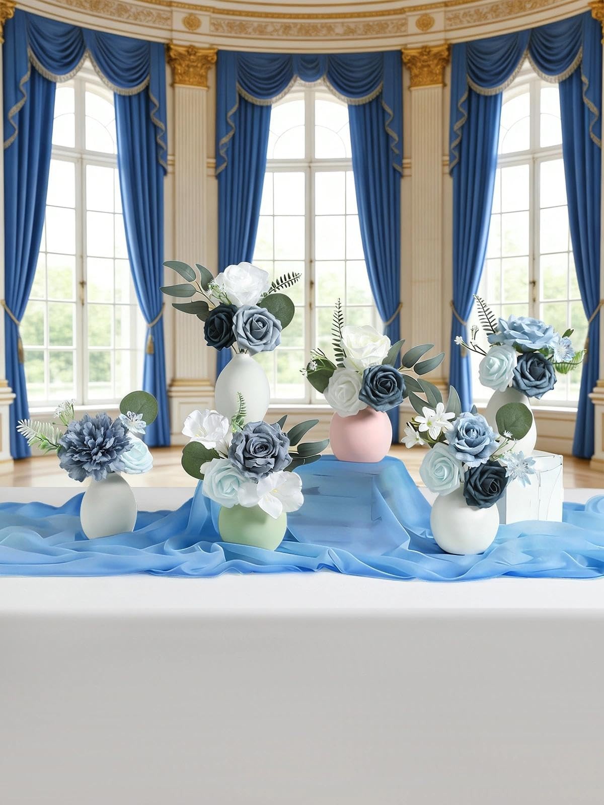Artificial Flowers Combo Set,Dusty Blue Fake Roses Silk Flowers with Stems fo…