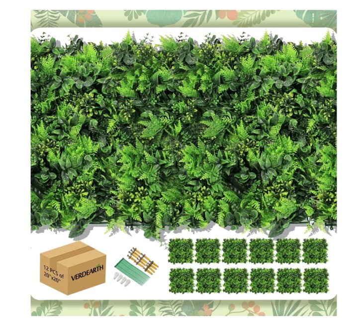 VERDEARTH 11PCS 20″x20″ Artificial Plant Wall Panels, Foliage Topiary Hedges New