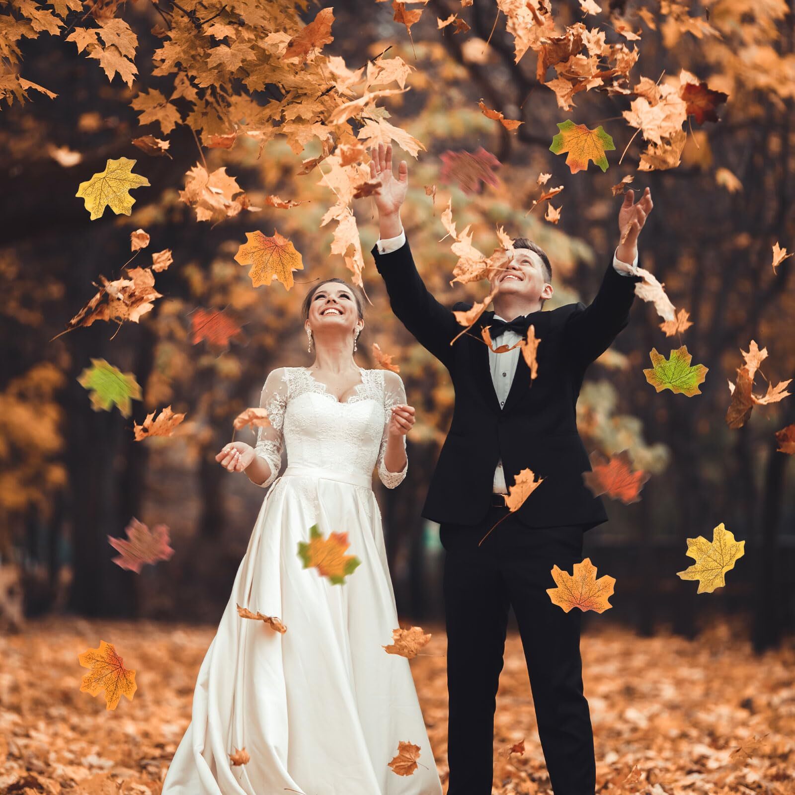200-Pack Artificial Maple Leaves Fake Fall Leaves Faux Autumn Leaves for Than…