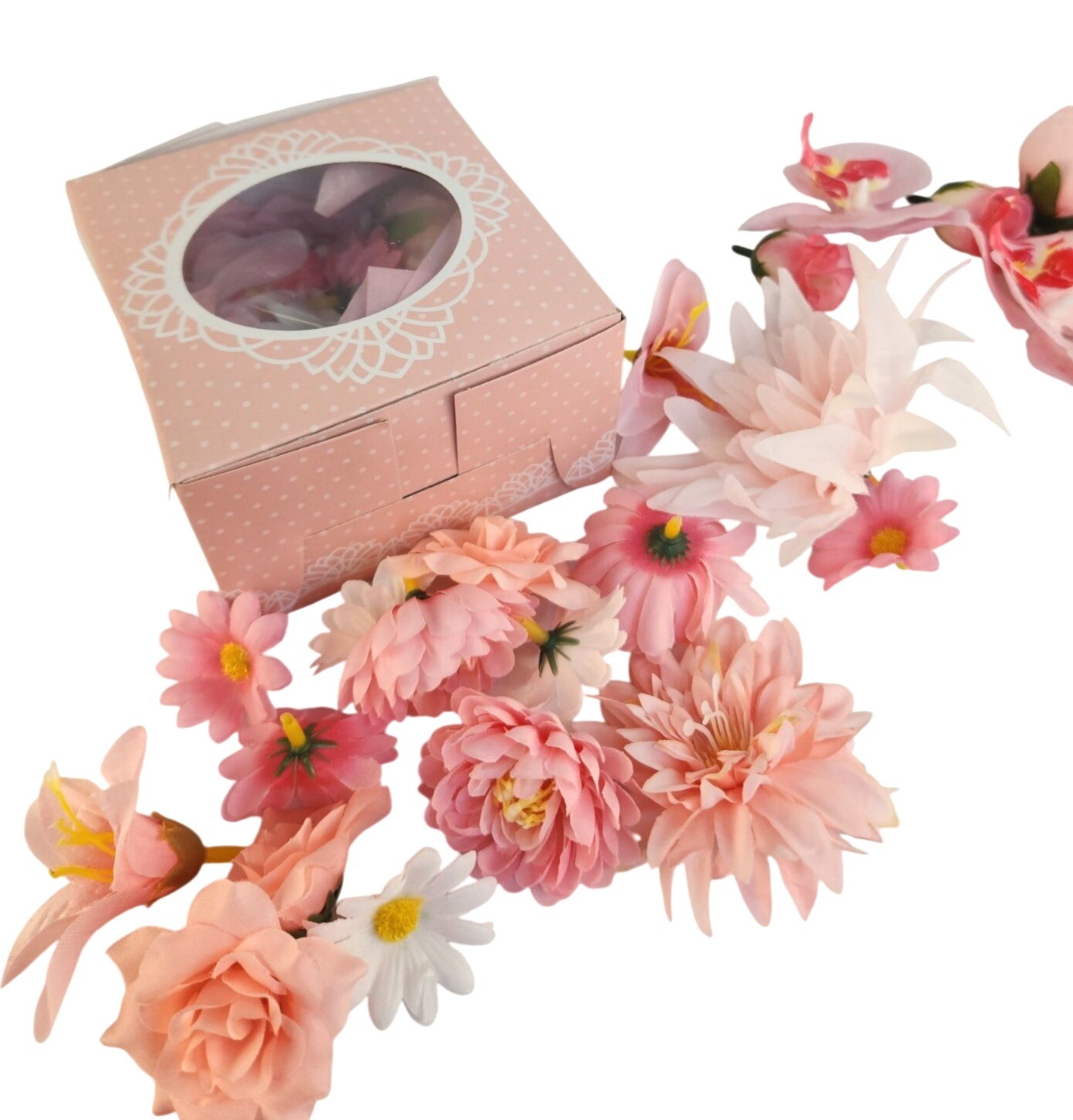 25 Pink Artificial Flower Heads for DIY Crafts – Roses, Daisies, Orchids